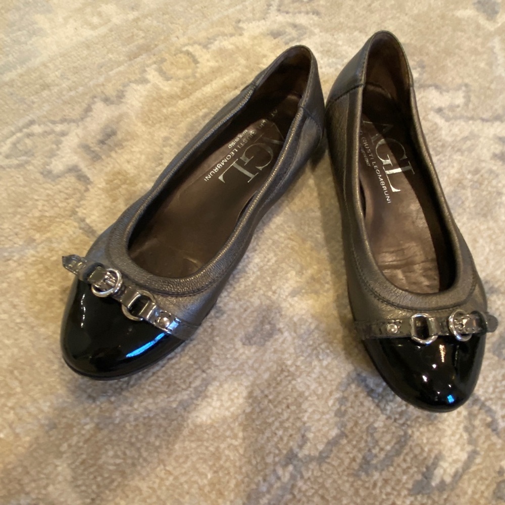 AGL Ballet Flat - Pewter/Black Patent - 36.5 / 7